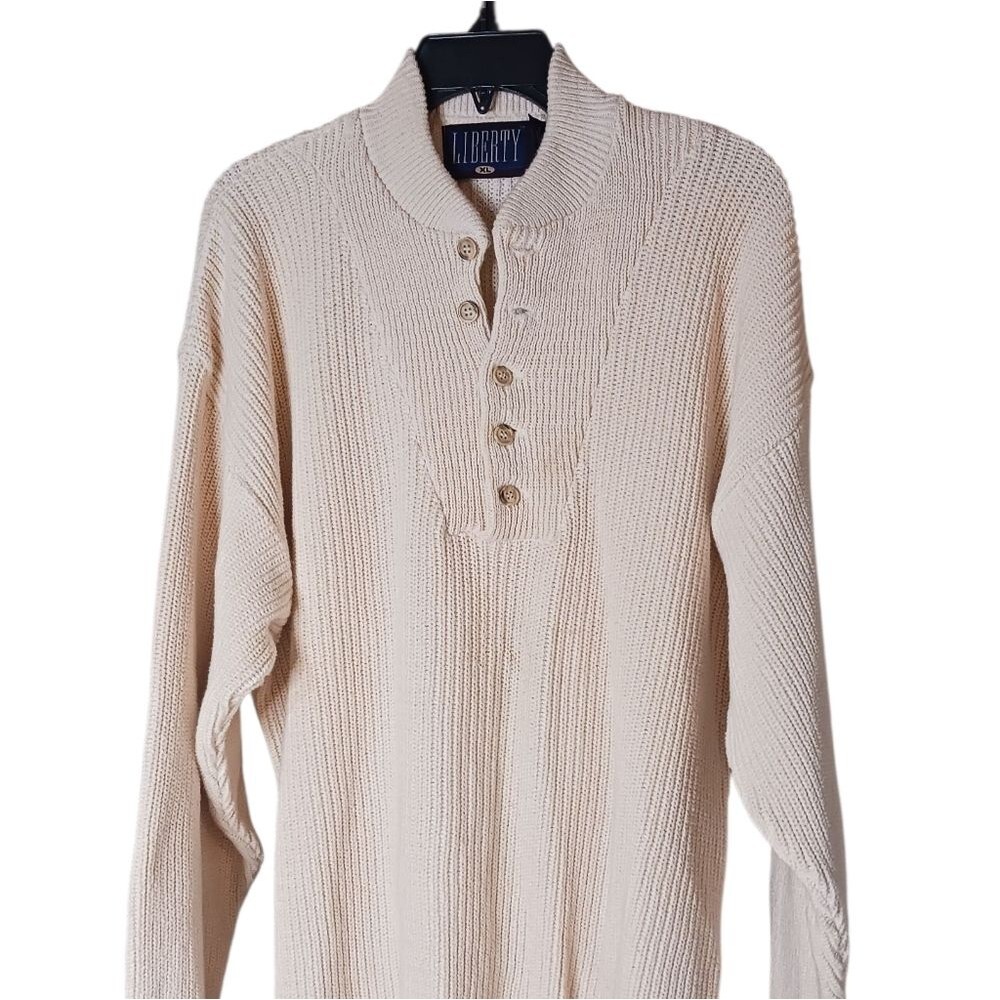 Liberty Men's Sweater Classic Button-Up Neckline with Collar Beige XL